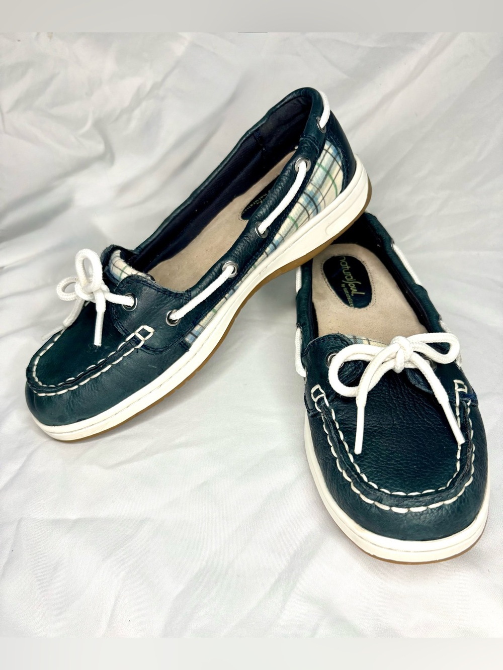 Natural Soul by Naturalizer Oliver Plaid Leather Boat Shoes Women's 7.5M